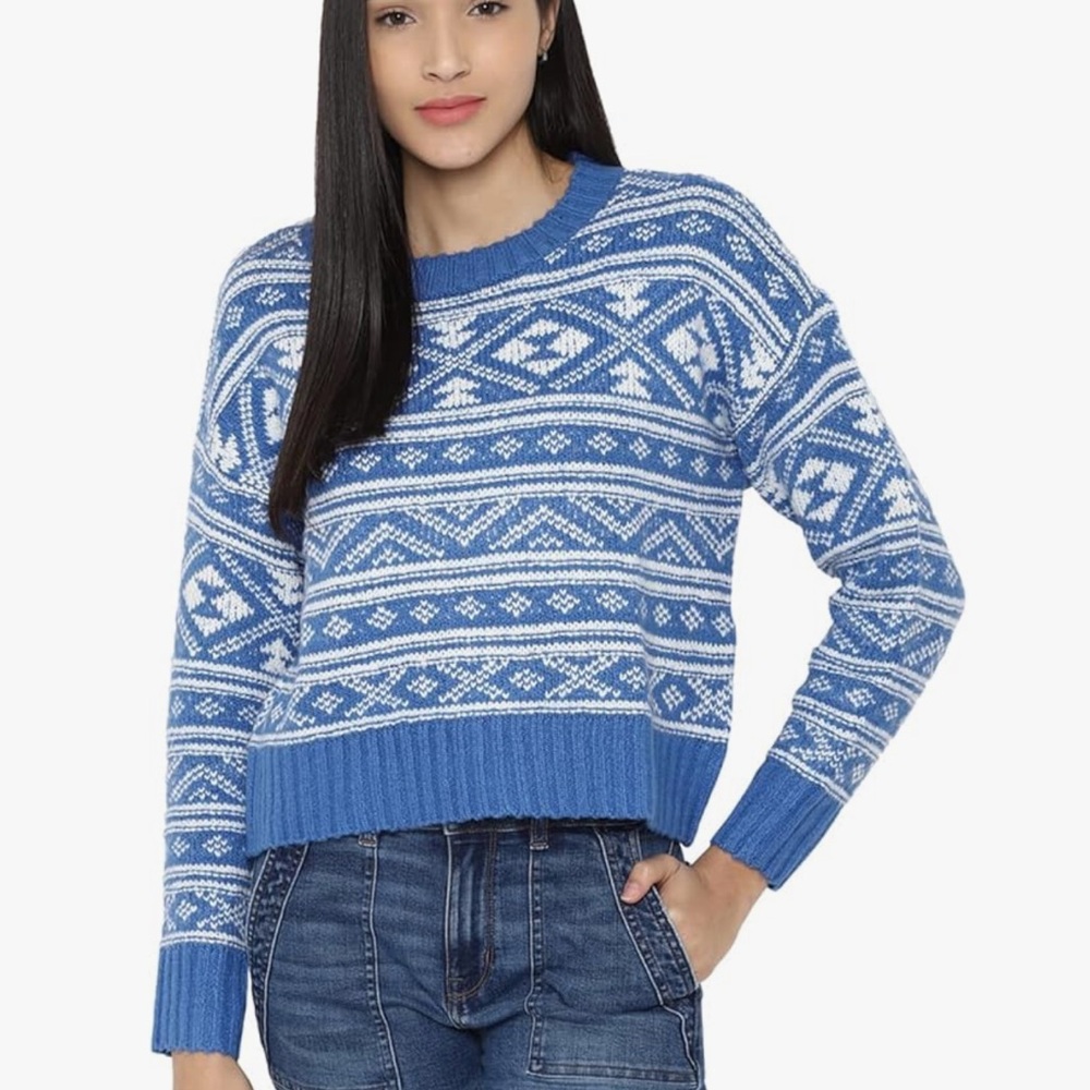 American Eagle Outfitters Blue and White patterned knit sweater